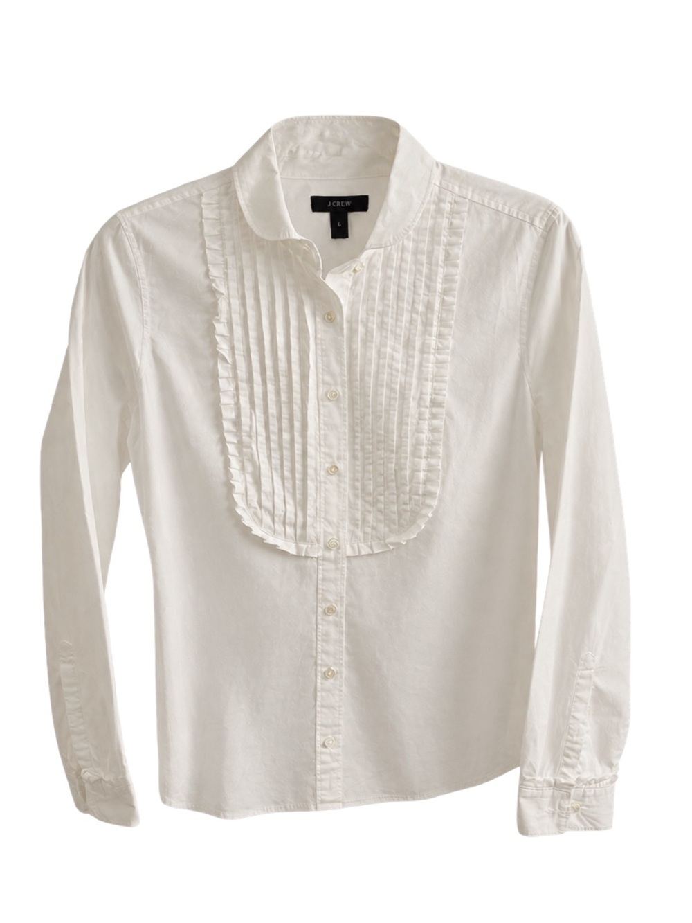 J.Crew Women's White Cotton Tuxedo Shirt with Ruffle Bib & Neckline - Size 6 - Picture 1 of 4